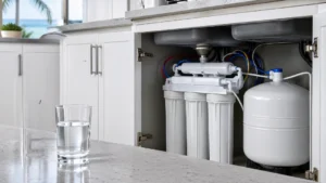 7-stage water filtration system showing how does reverse osmosis remove fluoride from home drinking water