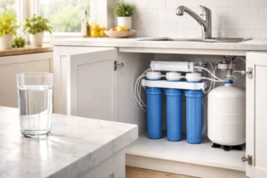 How does reverse osmosis work in an under-sink water filtration system with multi-stage filters and storage tank