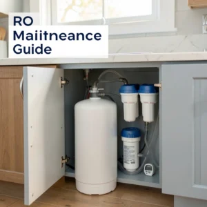 A 7-Stage Water Filtration System installed under a kitchen sink for a guide on how to maintain a reverse osmosis system.