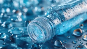 Close-up of a plastic drinking bottle with water droplets, illustrating phthalates in water bottles and concerns about chemical leaching into drinking water.